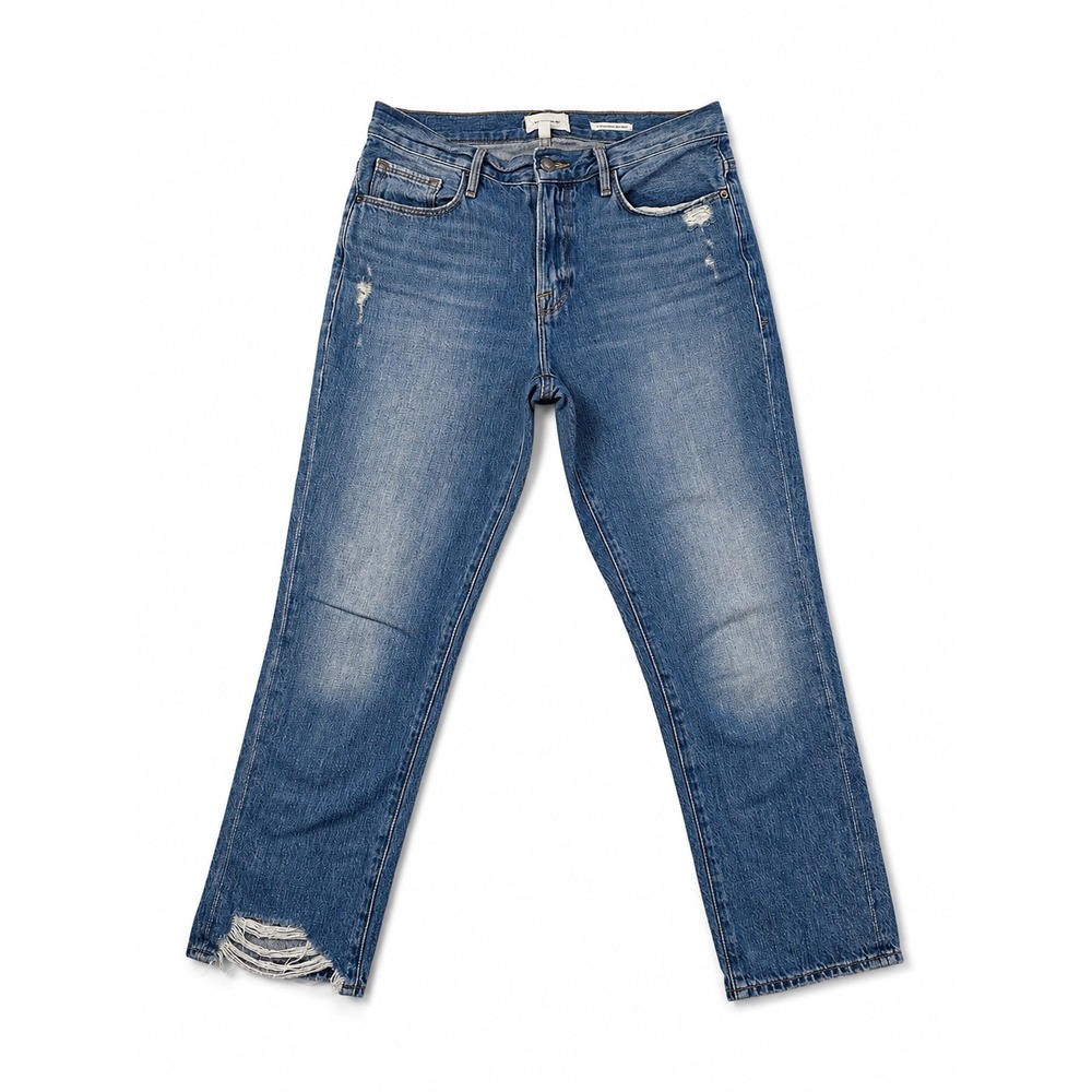 FRAME Le Nouveau Straight Distressed Raw‎ Hem Jeans Medium Wash Size 28